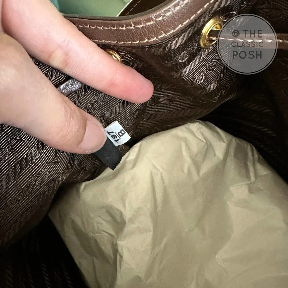NEW Prada Jacquard Logo Bucket Brown Canvas Tote Small Crossbody Bag